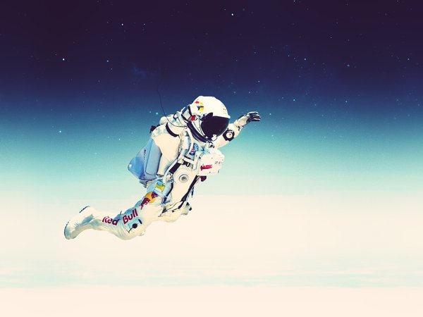 Felix Baumgartner, red bull, stratos, звезды, космос, небо, полет, прыжок, скафандр