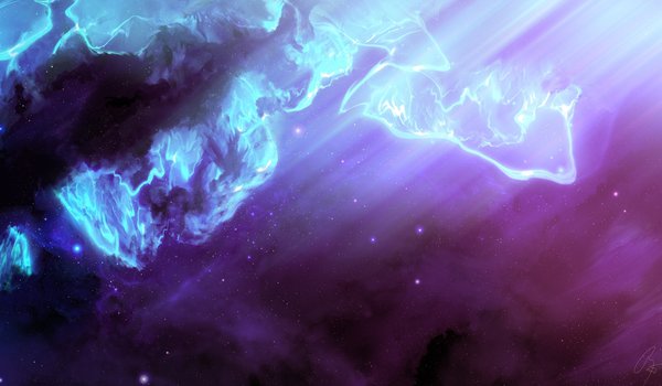 Обои на рабочий стол: background, blue, colorful, nebula, pink, purple, rays, space, stars, universe