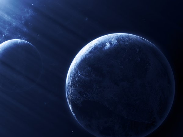 blue, dark, light effect, planets, Sci Fi