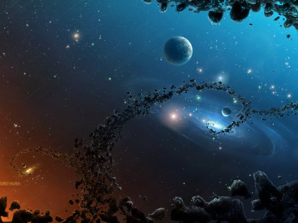 asteroids, Black hole, galaxies, planets, rocks, Sci Fi