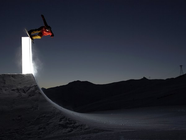 snowboard, ночь, свет, сноуборд, трамплин