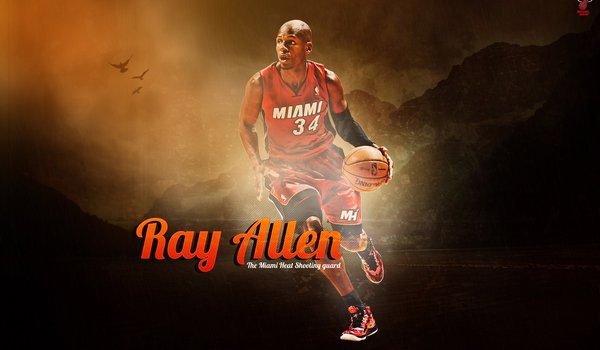 Обои на рабочий стол: Miami Heat, nba, Ray Allen, баскетбол, игрок, мяч, спорт, фон