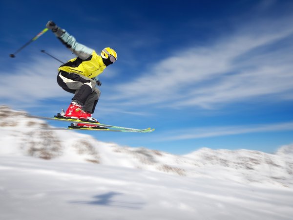движение, лыжник, полет, снег, спорт, экстрим