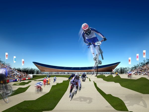 background, Велодром, велосипедисты, логотип летней Олимпиады 2012, лондон, символика, трибуны, флаг, флаги стран участников игр 2012