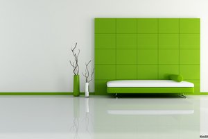 Обои на рабочий стол: вазы, зеленый, квадраты, кровать, минимализм