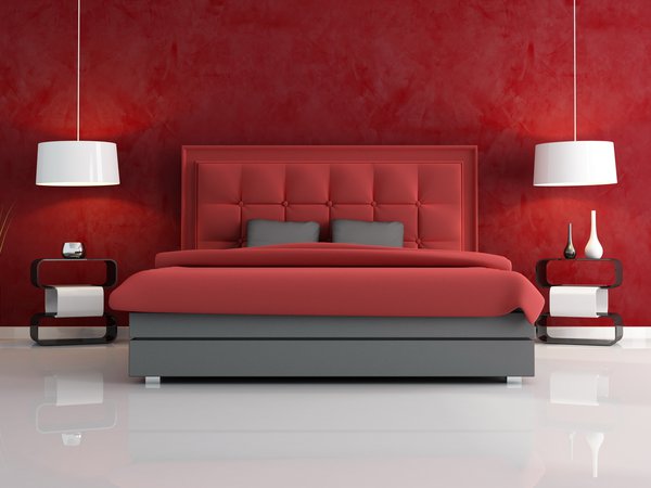 белый, вазы, комната, красный, кровать, стиль