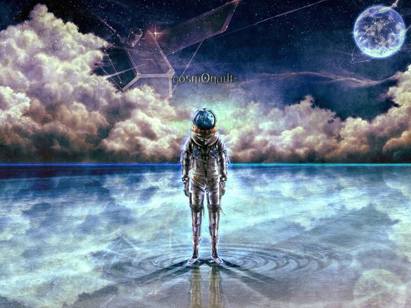 art, Bouno Satoshi, вода, звезды, космонавт, облака