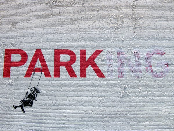 banksy, girl, graffiti, park-ing, stencil