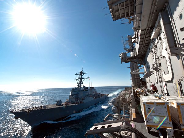 uss john s. mccain (ddg-56), вмс, корабль, океан, солнце