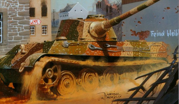 Обои на рабочий стол: Königstiger, PzKpfw VI Ausf. B, Sd. Kfz. 182, Tiger II, Wrobel, вторая мировая, королевский тигр, немцы, рисунок, тигр 2, тяжелый танк