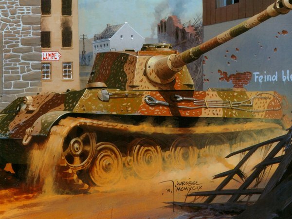 Königstiger, PzKpfw VI Ausf. B, Sd. Kfz. 182, Tiger II, Wrobel, вторая мировая, королевский тигр, немцы, рисунок, тигр 2, тяжелый танк