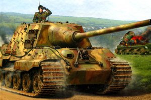 Обои на рабочий стол: 12.8cm PaK44, auf Panzerjager Tiger, Ausf. B, Jagdpanzer VI, Jagdtiger, Sd.Kfz.186, Истребителей танков, ПТ САУ, рисунок, тяжелый