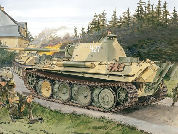 Ausf. G, Ausführung G, Panther, Panzerkampfwagen V, PzKpfw V, Sd. Kfz. 171, немецкий, пантера, Поздняя модификация, рисунок, Средне-тяжёлый танк