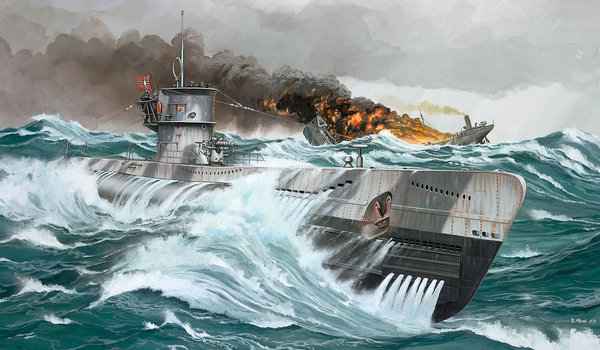 Обои на рабочий стол: U-Boat Type VII C, война, подводная лодка, рисунок