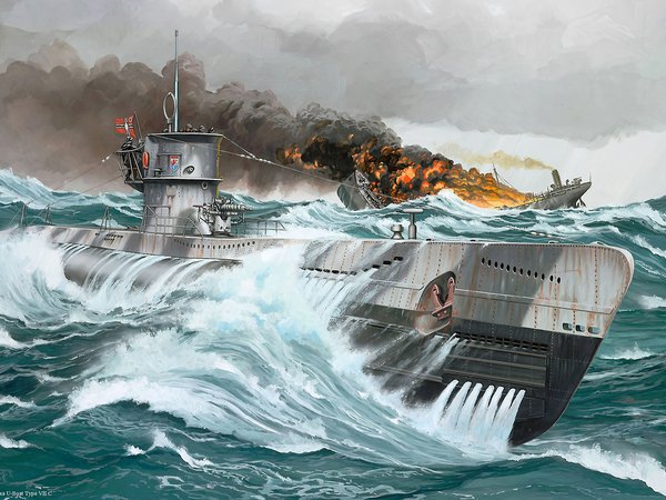 U-Boat Type VII C, война, подводная лодка, рисунок