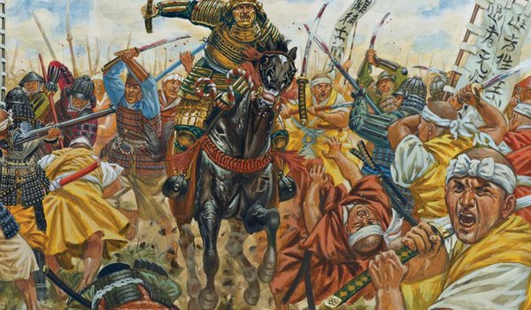 Обои на рабочий стол: 12 июня 1560 года, аркебуза, арт, битва при Окэхадзаме, военные, войны, всадник, доспехи, копья, костюмы (ёрои), лошадь, мечи, панцири, рисунок, самурайские, феодальная, шлемы, япония
