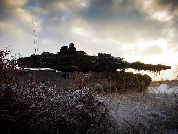 leopard 2a6, германия, зима, обт, поле, танк