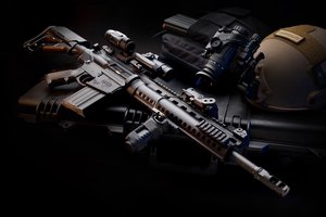 Обои на рабочий стол: automatic carbine, hd wallpaper, Larue Tactical, Автоматический, апгрейд, карабин, каска, кейс, ПНВ