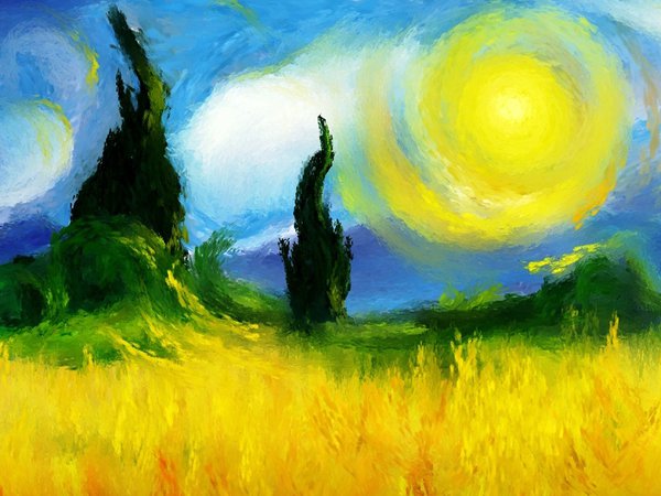 арт, Ван Гог, звездная ночь, картина, по мотивам, солнечный день