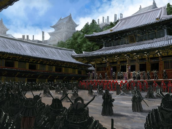 азия, армия, арт, броня, воин, двор, люди, оружие, самурай, тренировка, храм