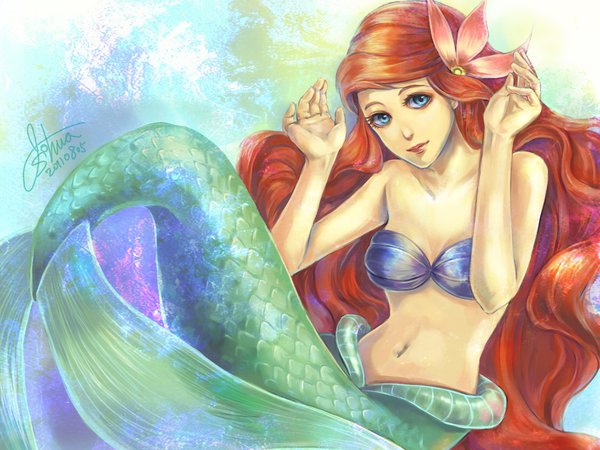 Ariel, joshua, The little mermaid, арт, девушка, русалочка, цветок