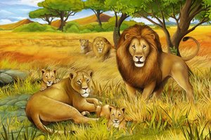 Обои на рабочий стол: зверей, король, лев, львица, львята