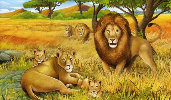 Обои на рабочий стол: зверей, король, лев, львица, львята