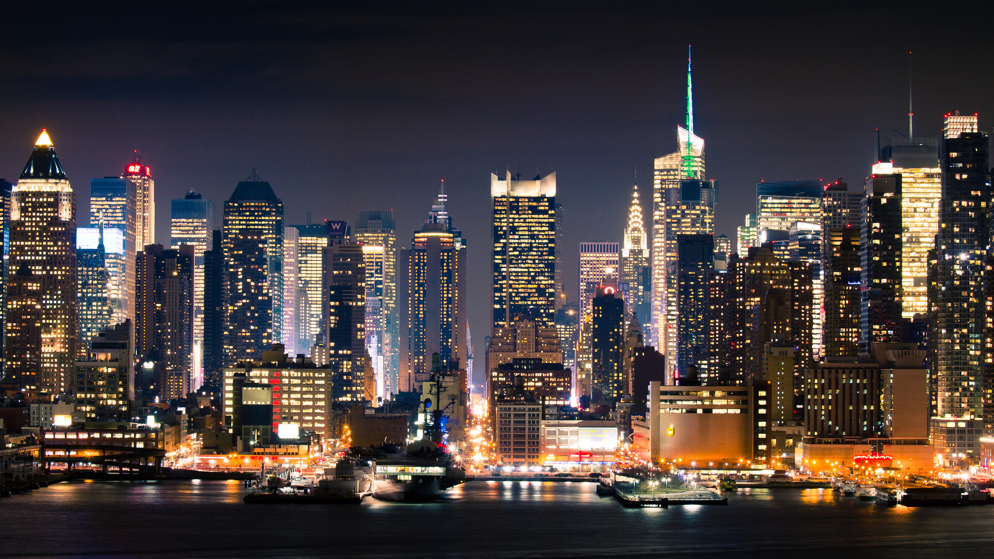 new york, город, Манхэттан, ночь, нью-йорк
