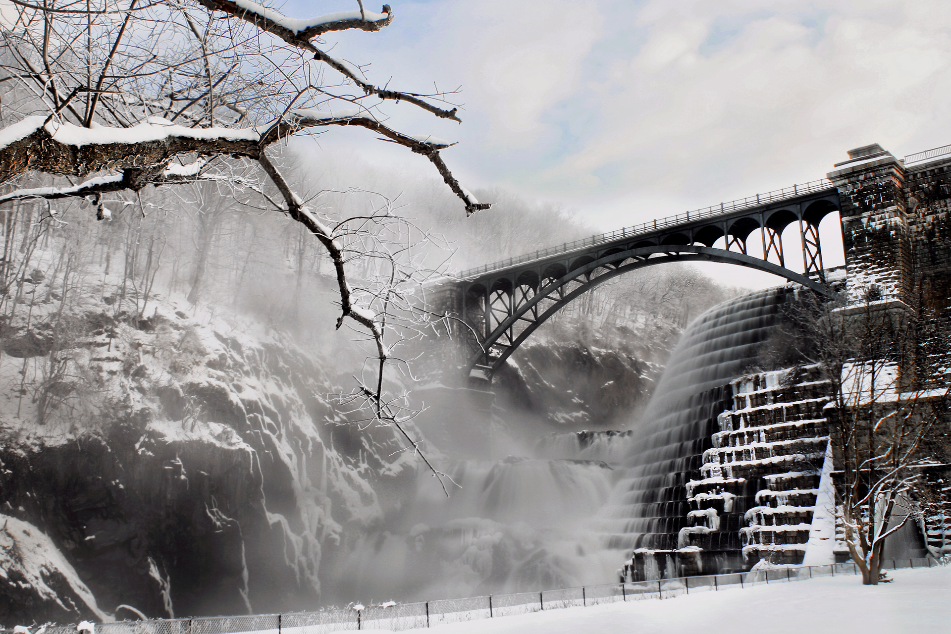 зима мост речка снег winter the bridge river snow скачать