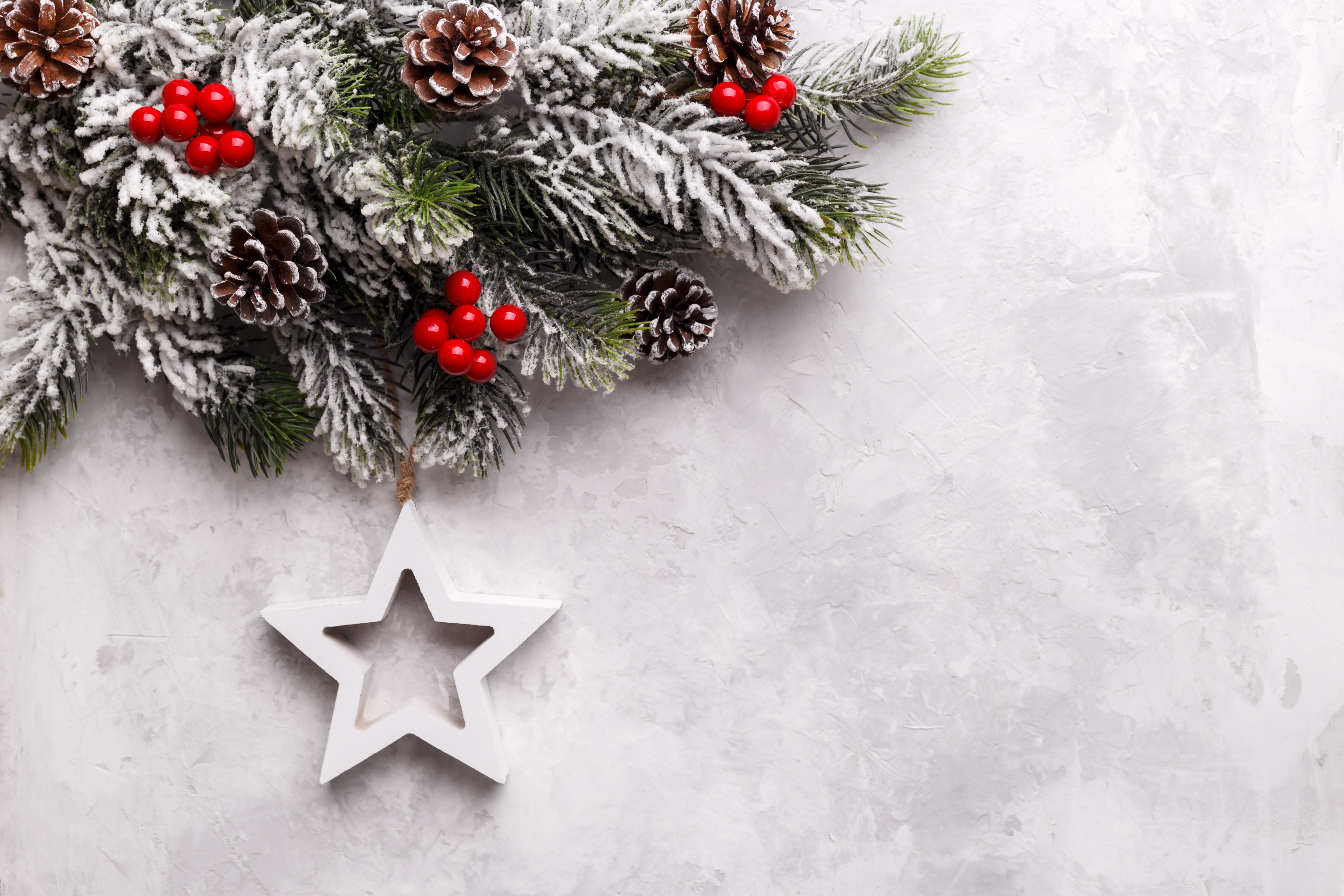 christmas, decoration, fir tree, happy, merry, new year, snow, star, ветки ели, новый год, рождество, снег