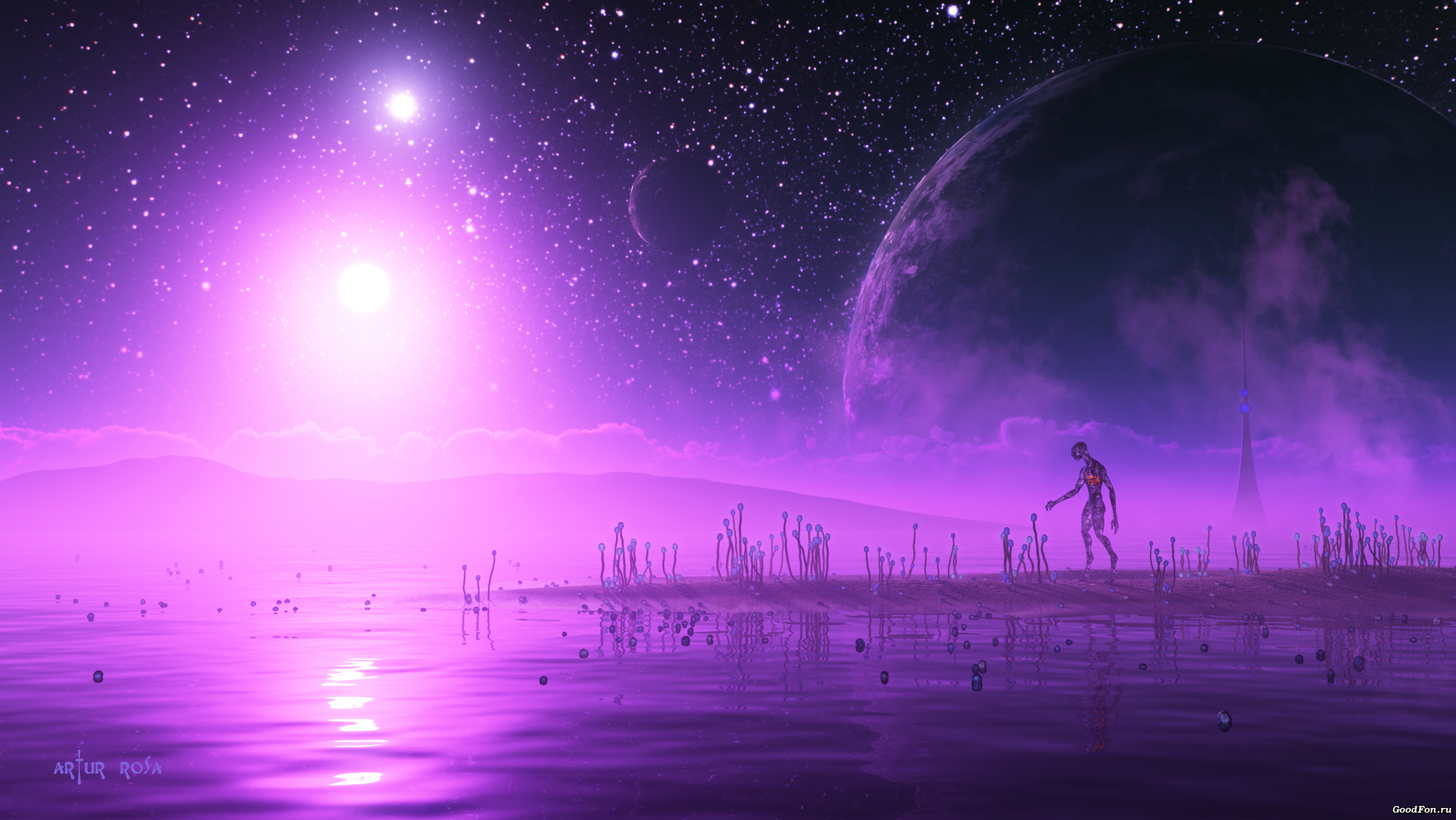 Пейзажи других планет. Фиолетовый мир. Инопланетные пейзажи. Космос арт.