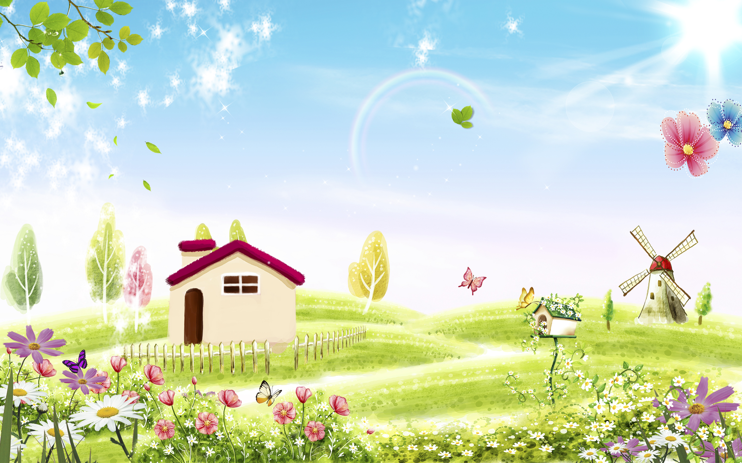 солнце, трава, дом, мельница бесплатно
