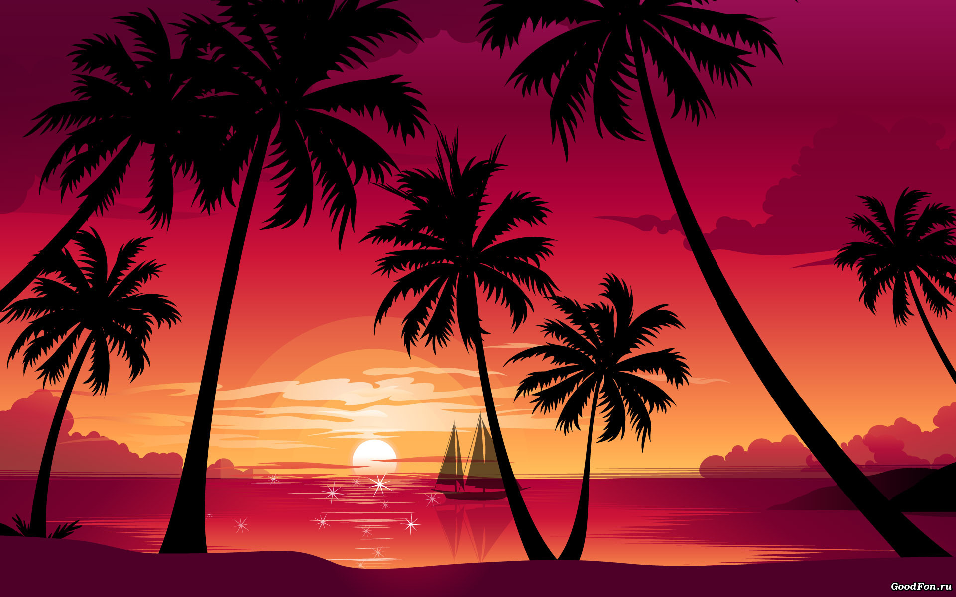 Закат солнце пальмы Sunset the sun palm trees без смс