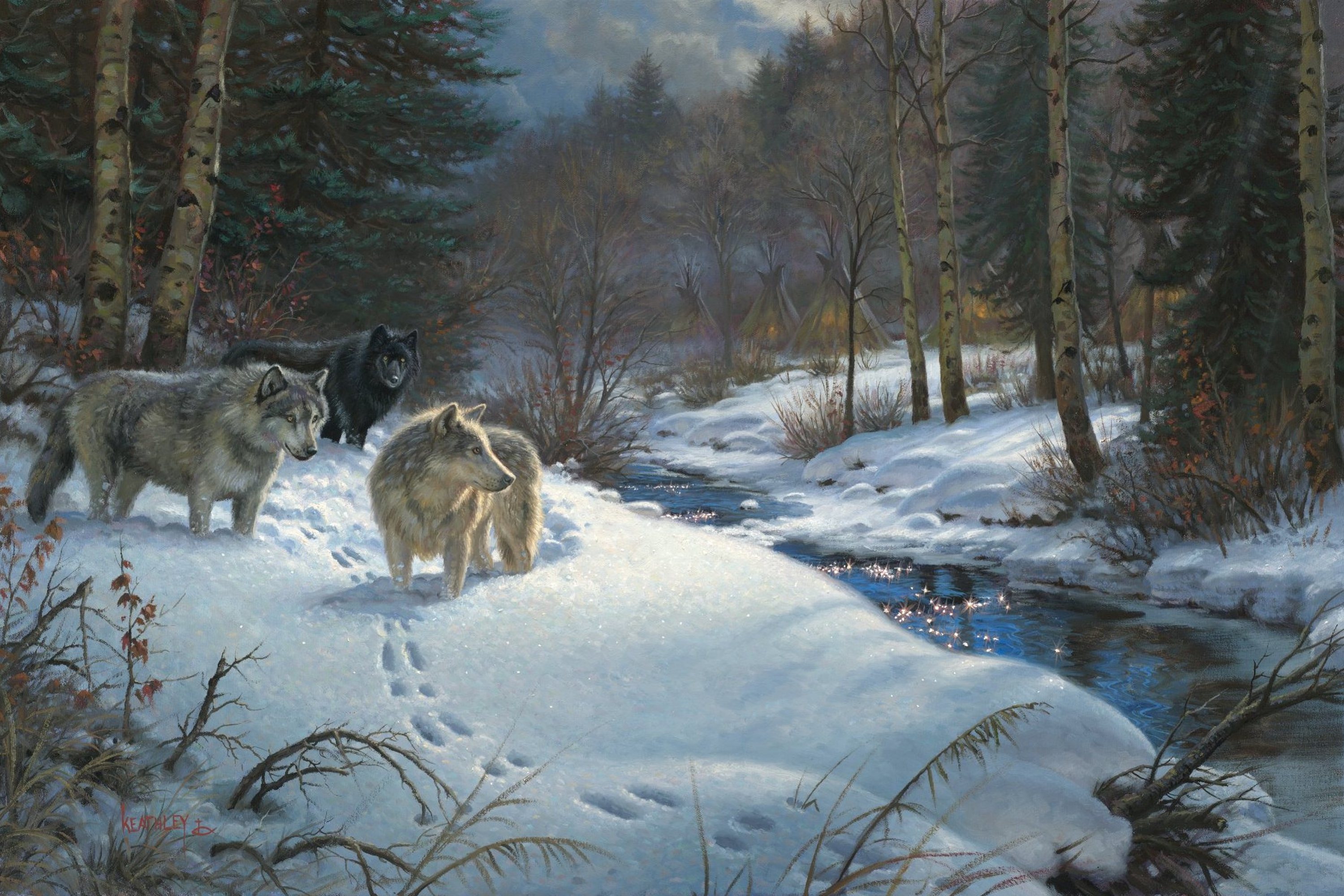 волки в зимнем лесу бесплатно
